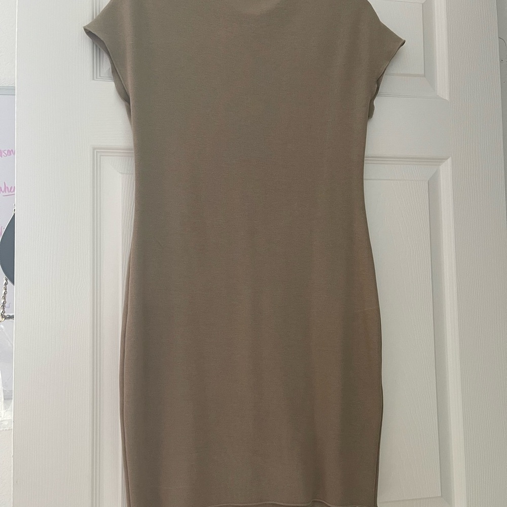 Zara Tan Sheath Dress Cap Sleeve Crew Neck Mini